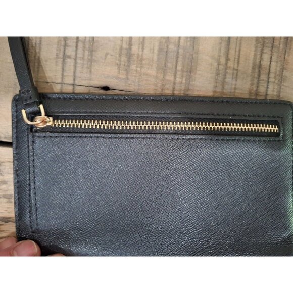 Kate Spade Cameron Black Leather Slim Bifold Wallet With Gold-Tone Zipper & Mult - Picture 4 of 5